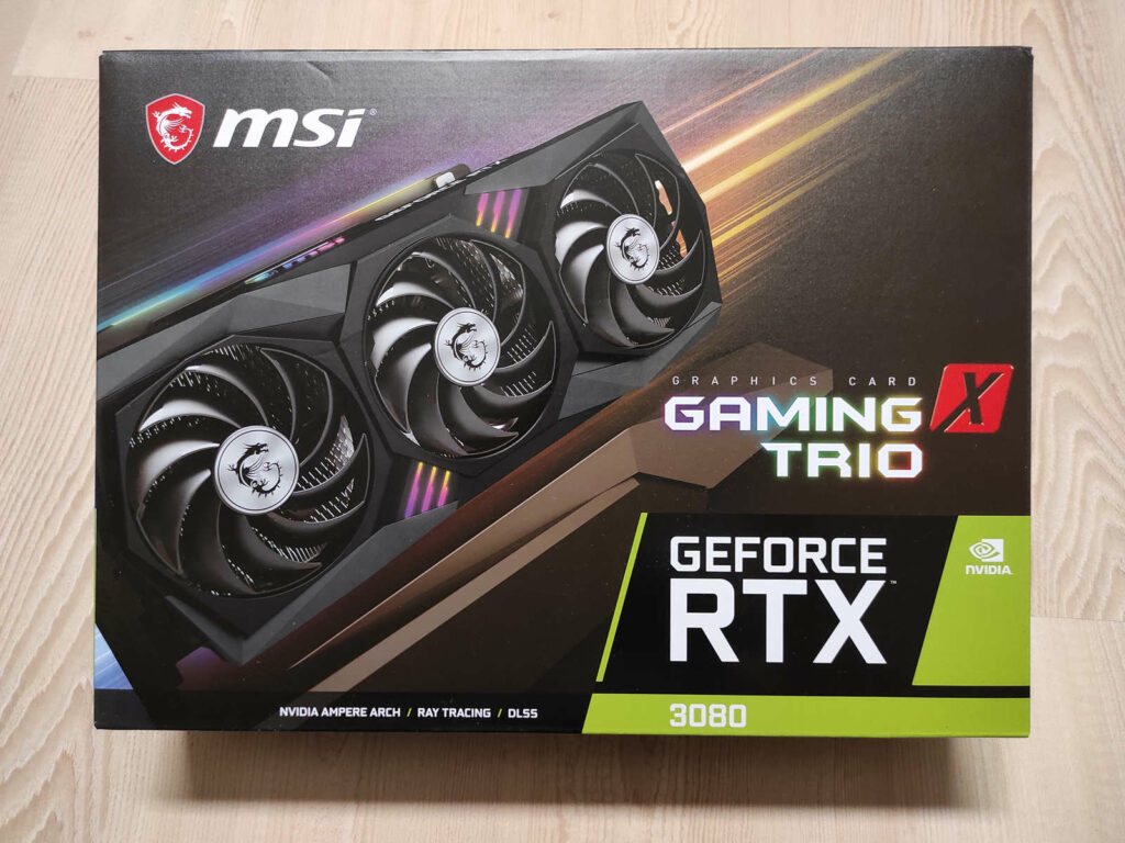 Verpackung der MSI GeForce RTX 3080 Gaming Trio X.